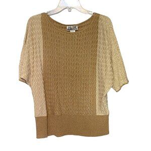 212 New York Tan & Beige Dolman Sleeves Knit Pull Over Sweater Top Women's Large